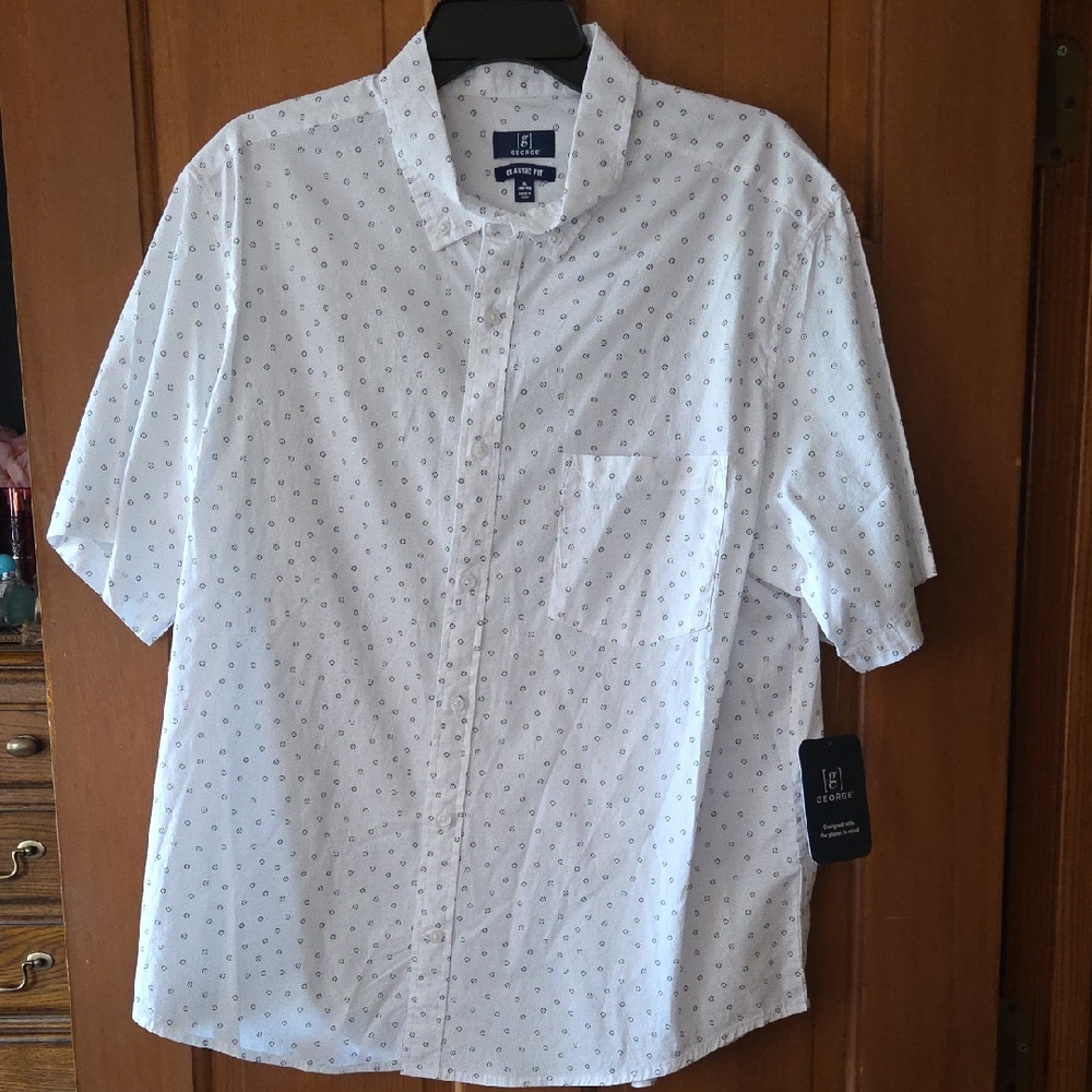 George White and Blue Patterned Casual Shirt